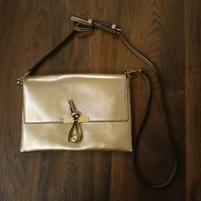 STUNNING!!! Gold Metallic Vegan Leather Envelope Crossbody Evening Bag Clutch  • $8.90