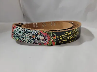 Vintage Don Ed Hardy Tiger Leather Belt Size Small  EH3120 Rhinestones Studs • $39.99