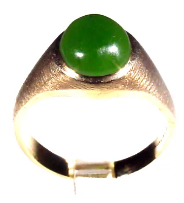 Men Solitaire Jade Ring  Cabochon Cut  10K Solid Yellow Gold Brushed Styling • $499.95