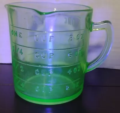 Vintage Depression Glass 3 Spout Vaseline Uranium Glass Measuring Cup Hazel... • $48.50