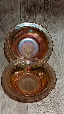 2 Vintage Marigold Carnival Glass 5  Berry Bowl Iridescent Orange Floral • $16.24