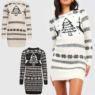 £12.95 • Buy Ladies Women's Girls Xmas Jumper Fluffy Knitted Christmas Sweater Novelty Dress