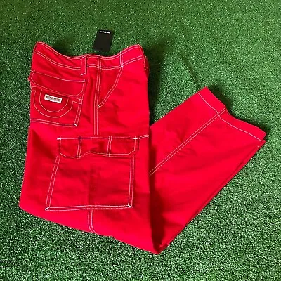 True Religion Women's Straight Leg Midrise Red Military Cargo Pants Size 26 NEW • $65