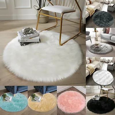 Faux Fur Sheepskin Fluffy Area Rugs Round Shaggy Carpet For Bedroom Living Room • $77.21