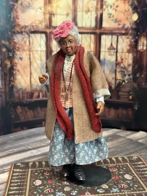 Vintage Artisan Miniature Dollhouse Character Doll Elderly Woman W Brown Skin • $299.99