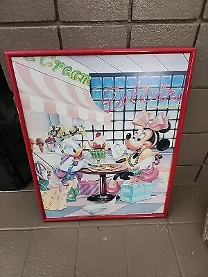 Vtg 80's Large Poster Disney Minnie Mouse  Daisy Duck Ice Cream Diner With Frame • $126