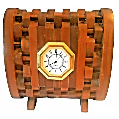 Wooden Clock Unique Possibly Handmade Needs Battery Brown OOAK • $33.99