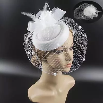 Women Fascinator Hat Pillbox Hat With Veil Wedding Party Headpiece Retro 20s 50s • $10.50