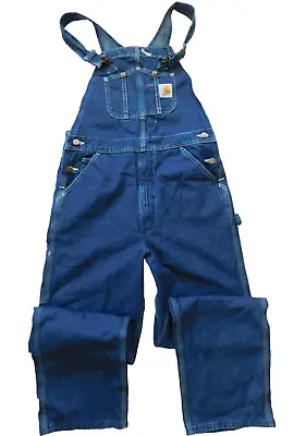 New Carhartt Blue Jean Denim Carpenter Workwear Bib Overalls R07 Mens Size 32x32 • $69.99