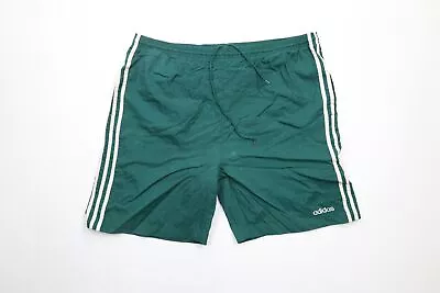 Vintage 90s Adidas Mens Large Faded Spell Out Striped Nylon Soccer Shorts Green • $40.45