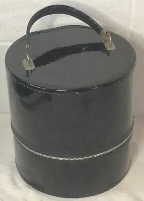 Vintage Retro MOD Round Hat Or Wig Box Carry Case Black Vinyl Mannequin Head • $35.95