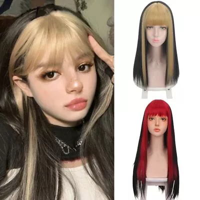 Bangs Wigs Cosplay Lolita Wig Colorful Bangs Gradient Wig Long Straight Hair • £13.60