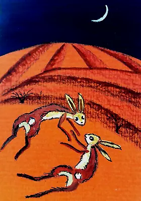 ACEO Original  Painting 'Brown Hares-Moon Madness'  By AlisonE • £1.99