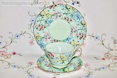 £85 • Buy Superb 1940 Shelley China Lawley's Chintz Melody Green Trio Tea Cup Saucer Plate