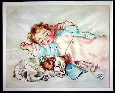 Maud Tousey Fangel Vintage 1930's Lithograph Girl Sleeping With Dog 13x10 • $8.95