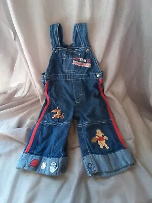 Vintage Disney Winnie The Pooh Bear Bib Overalls Coveralls Sz 3-6Mos Snaps • $12.99