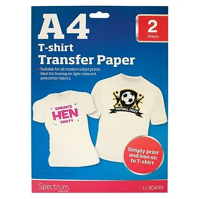 1 Pack = 2 Sheets  A4 Iron On T-shirt Transfer Paper For Inkjet Print- Brand New • £2