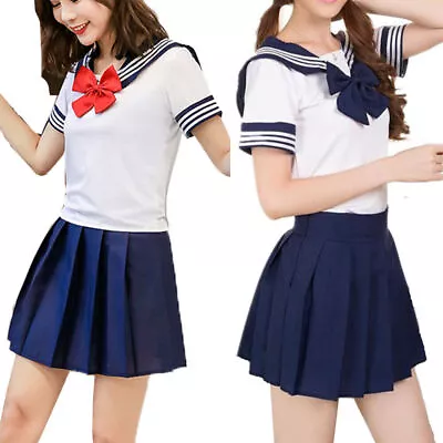Women Girls School Uniform Japanese Sailor Suit Cosplay Costume Top Skirt Outfit • $24.31