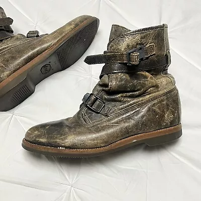 Vintage Distressed Green Tanker Leather Boots Mens 10 Vibram Sole • $75