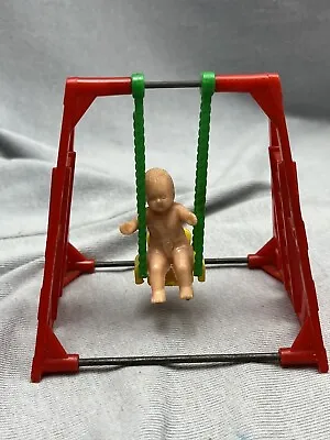 Acme Hard Plastic Dollhouse Swing Set W/Baby Made In USA Vtg • $6.99