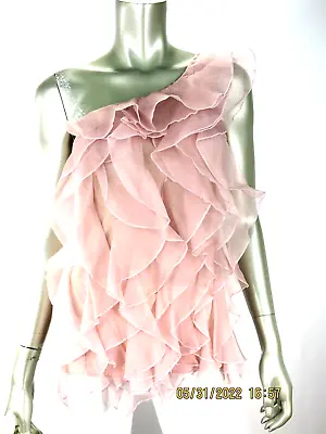 BEBE SZ 6 Tea Rose Pink Off Shoulder Chiffon Ruffled Front Tank Top Blouse Shirt • $18.80