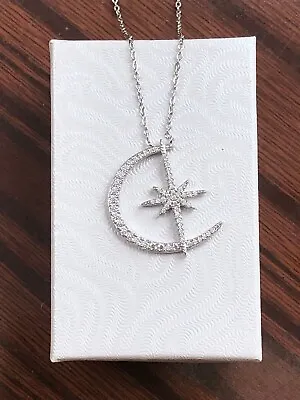925 Sterling Silver Cz Moon North Star Necklace Pendant Womens 24mm/0.94  17.75  • $34.99