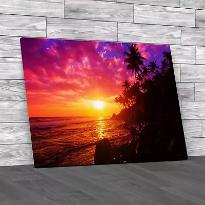 Tropical Coast Experiencing Vivid Sunset On Canvas Print Large Picture Wall Art • £14.95