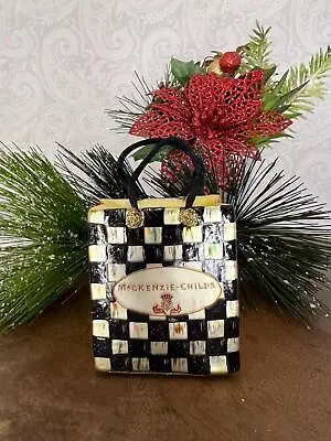 MacKenzie Childs Logo Courtly Check Shopping Bag Poland Blown Glass Ornament #2 • $89.99