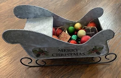 Metal Sleigh With Ornaments Says  Merry Christmas  17  X 9  • $40.50