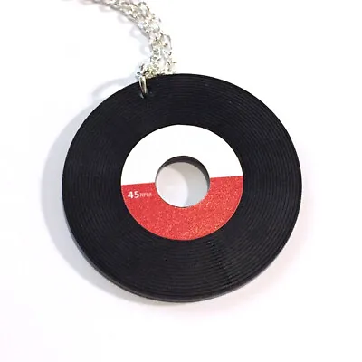 Retro Music Vinyl Record Logo Charm Necklace Kitsch Kawaii Fancy Dress • £2.99