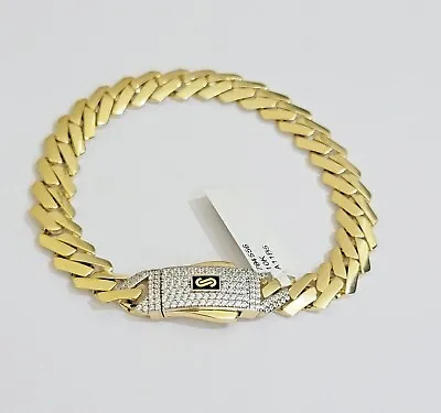 Real 10k Yellow Gold Bracelet 8 Inch Royal Monaco Cuban Link 9mm Mens Box Clasp • $730.31