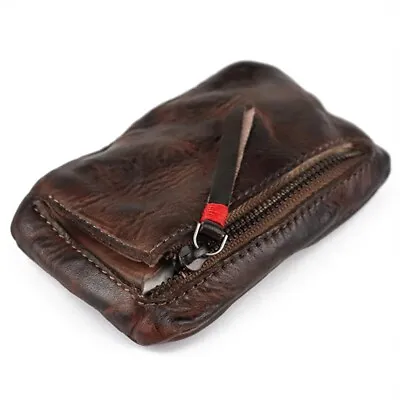1X(Vintage Men's Genuine Leather Mini Coin Purse Card Case Holder Wallet • $8.54