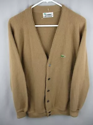 Vintage Izod Lacoste Cardigan Women Large Camel Sweater Orlon Acrylic Logo 1960s • $46.99