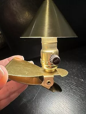 Brass Clamp On Lamp Vintage Night Light For Headboard With Clip On Shade WORKS! • $34.50