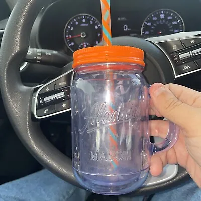 Aladdin 16oz Clear Insulated Classic Mason Jar Tumbler With Orange Lid & Straw • $24.99