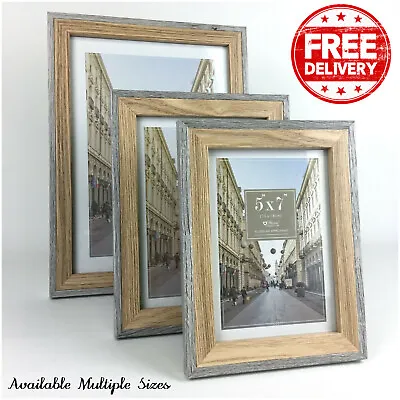 Photo Picture Frame A4 8x10 6x8 7x5 Wall Desk Mountable Grey Natural 2 Tone • £4.55