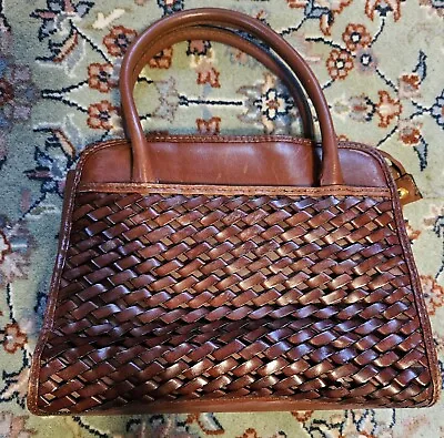 Vintage Etienne Aigner Handbag Brown Leather Weaved Leather Front Signed Leather • $26.42