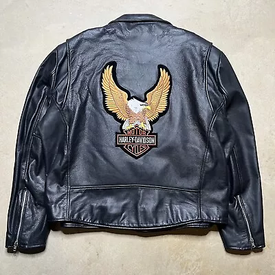 Vintage Openroad Harley Davidson Motorcycles Classic Biker Jacket 52 Blk Leather • $99.99