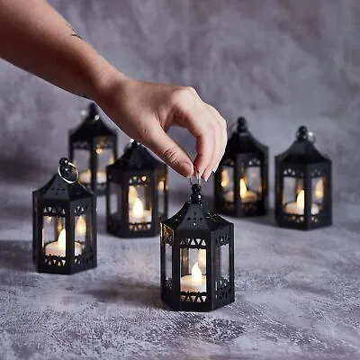  Set Of 6 Black Moroccan Indoor Battery Operated LED Flameless Te • $41.94