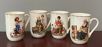 1982 Norman Rockwell Museum Coffee Mugs Cups Set Of 4 White Gold Trim  • $24.99