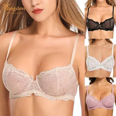 Wingslove Women's Sexy Lace Bra Unlined Underwired Sheer Push Up Bras Plus Size • $16.64