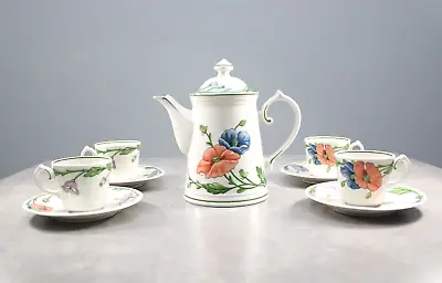 Vintage Villeroy And Boch Tea Coffee Pot Teacups Set Amapola Floral Fine Porcela • $99