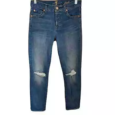 7 For All Mankind Distressed Josefina Skinny Boyfriend Jeans 27x27 (24 Tag) • $14