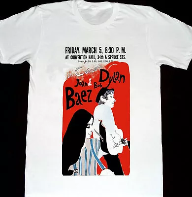 Bob Dylan Joan Baez Vintage Concert Cotton White S-2345XL Classic Shirt HP78 • $19.89