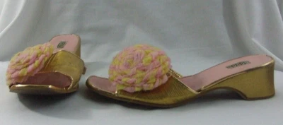 £3.99 • Buy 1960s Vintage Mules Size 7 Shoes Mod Go Go Gold Lame Rosettes Wedge Wool Retro