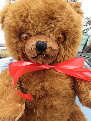 Vintage Mohair Teddy Bear Cinnamon Knickerbocker Starburst Orange Eyes Tag 16  • $192