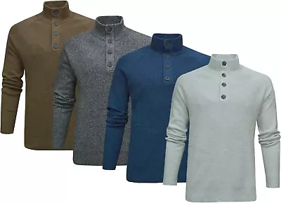 Mens Knitted Pullover Jumper 4 Buttons High Neck Plain Casual Top Ex Store S-2XL • £12.95