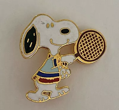 Vintage SNOOPY Tennis Racquet Aviva Lapel Enamel Pin • $8