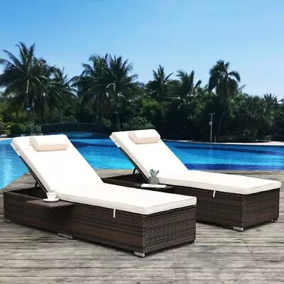 1Pair Pool Side Porch Chaise Lounge Chair Outdoor Patio Sun Bed Rattan Furniture • $359.99