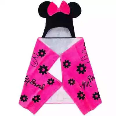 Disney Minnie Mouse Hooded Towel With Bow And Ears Pink & Black 24  X 50  • $9.99